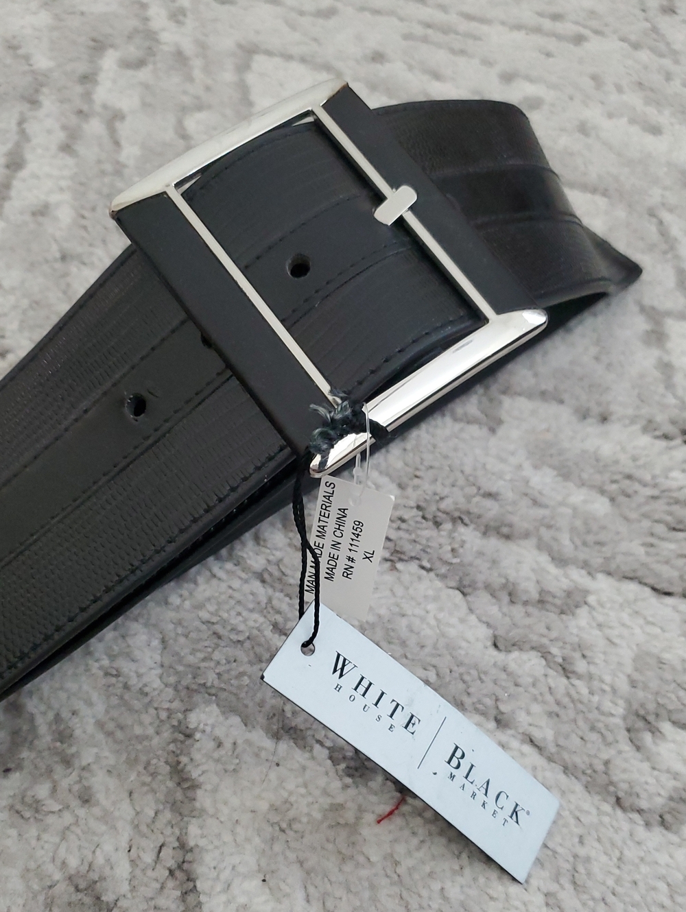 White House Black Market Black Reversible Dress Belt with Silver Buckle